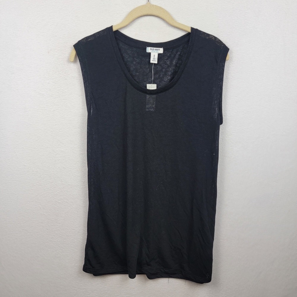 Women's OLD NAVY Black Sleeveless Wide Strap Tank Shirt Size M Tall NWT